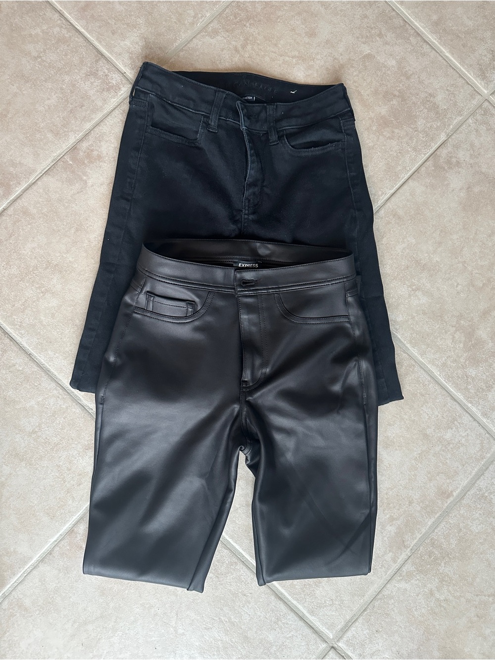 Express Black Skinny Jeans & Faux Leather Pants Duo